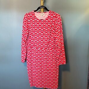 Boden Red and White Geometric Long Sleeve Dress